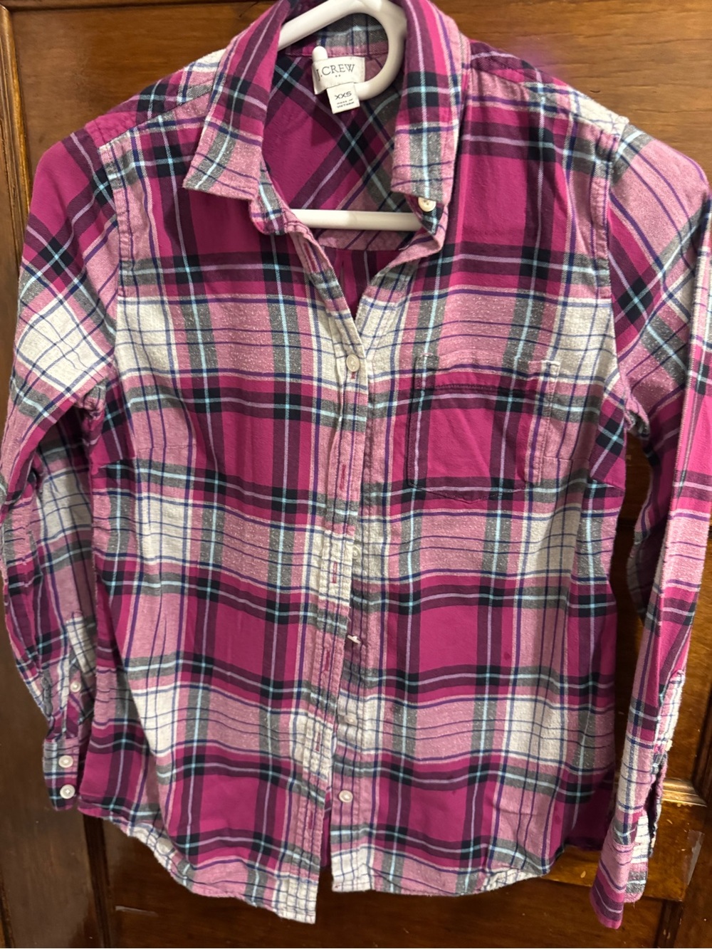 J. Crew Girls Pink and White Plaid Button-Down Shirt